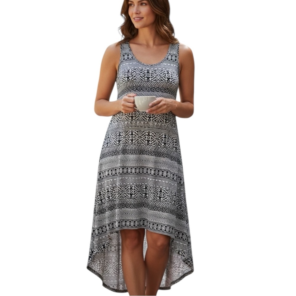 Rogue Collection High Low Sleeveless Maxi Dress with Geometric Pattern - 2X